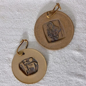 Brown Beige Clay  Circle Primitive Wall Art Decor x2